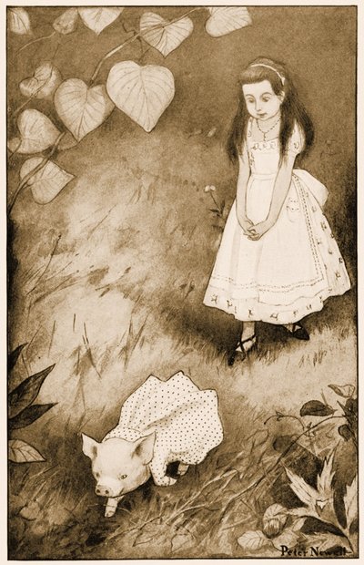 "Così mise giù la piccola creatura", illustrazione per Alice nel Paese delle Meraviglie di Lewis Carroll, 1901 da Peter Newell